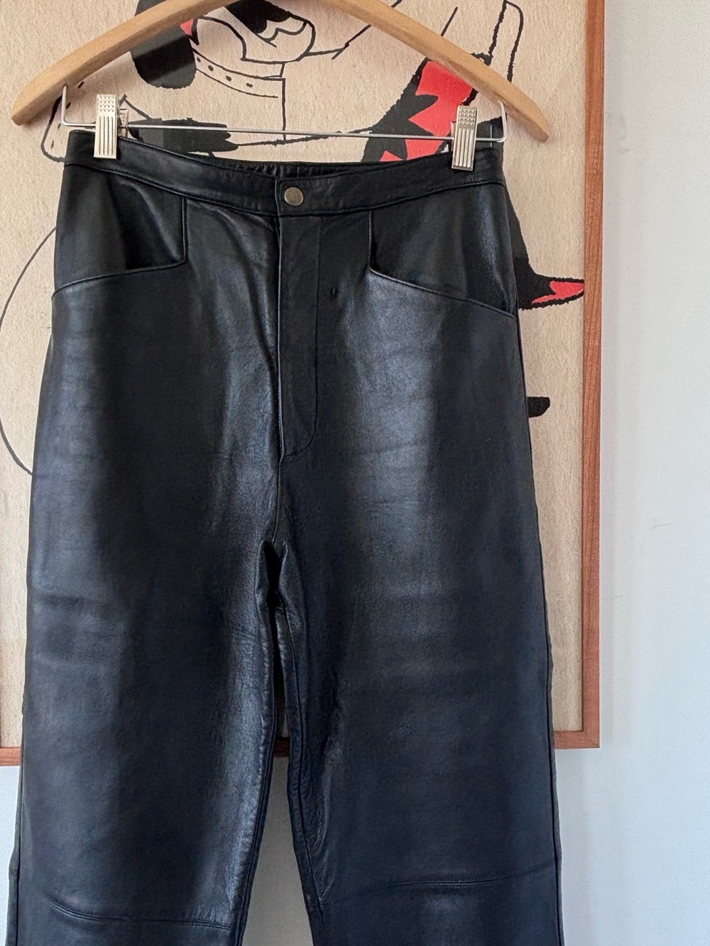 Black Leather High-Waist Pants